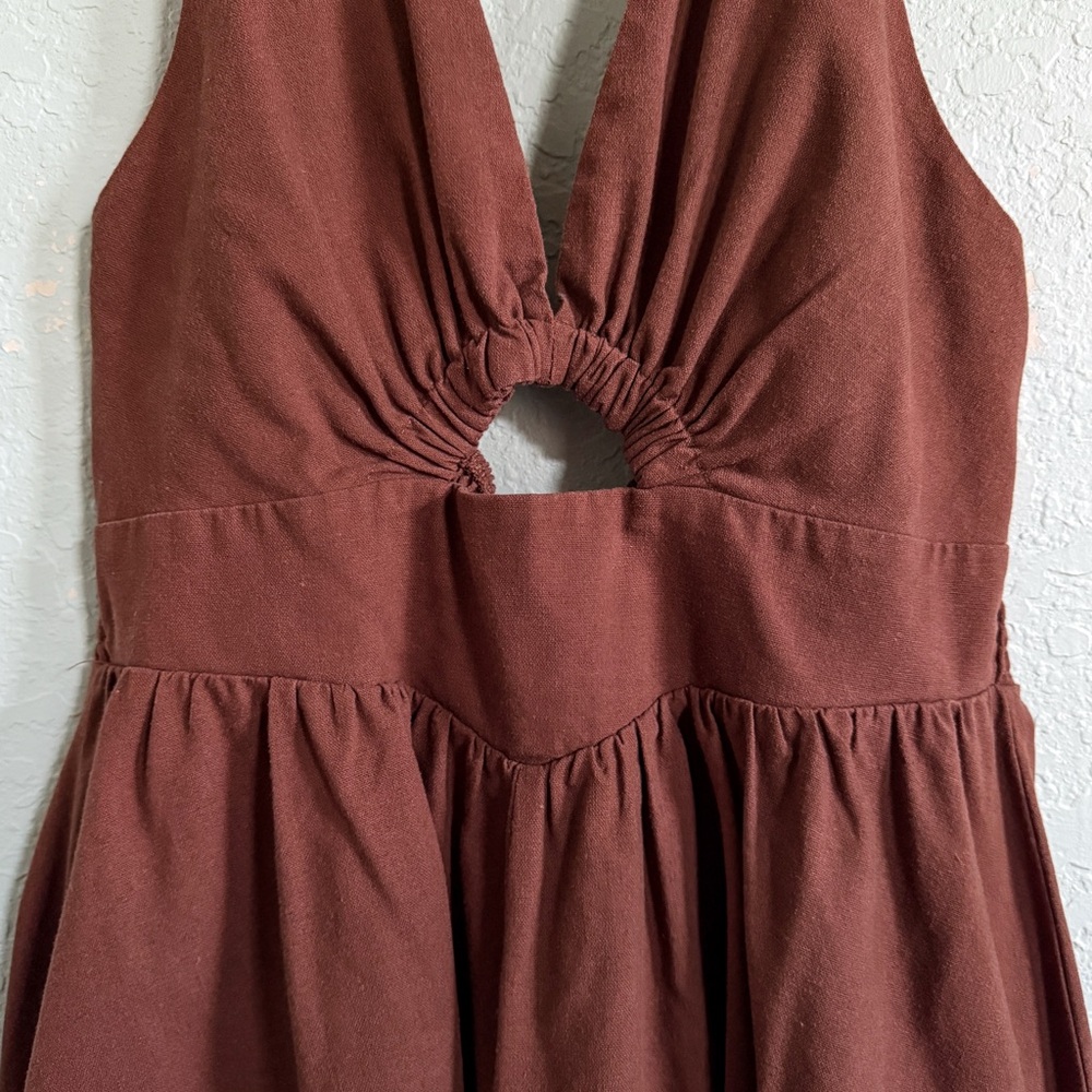 Francesca's Collections Rust Halter Mini Dress Romper - Picture 2 of 11